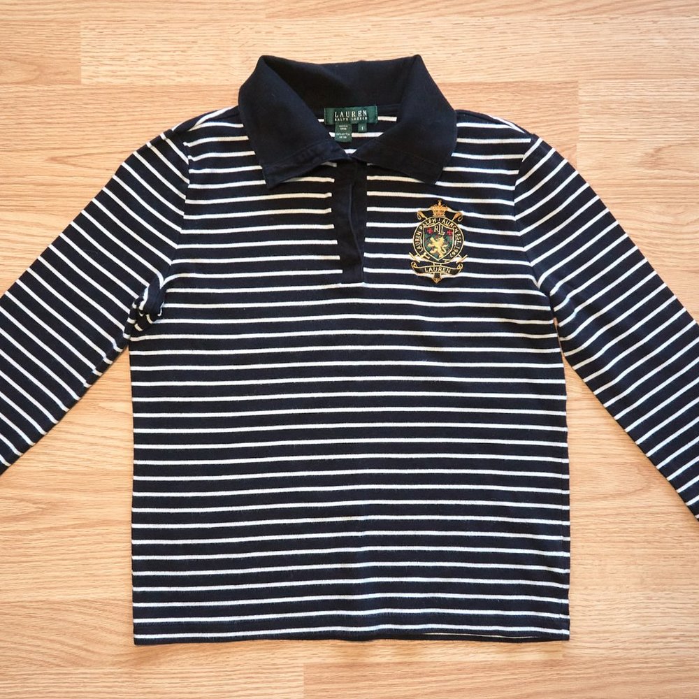Lauren Ralph Lauren Women's Striped Knit Cotton 3/4 Sleeve T Shirt, Size S